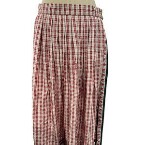 Vintage Tofana Austrian Dirndl Skirt – Red/White Check, Floral Border, Pleated